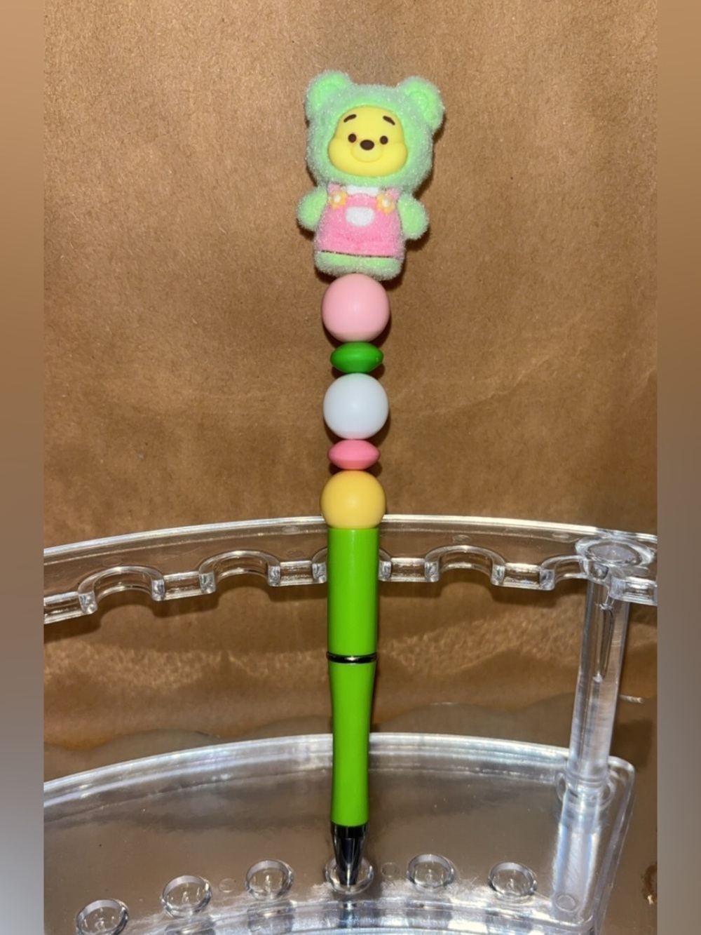 Cute Winnie Green beaded pen